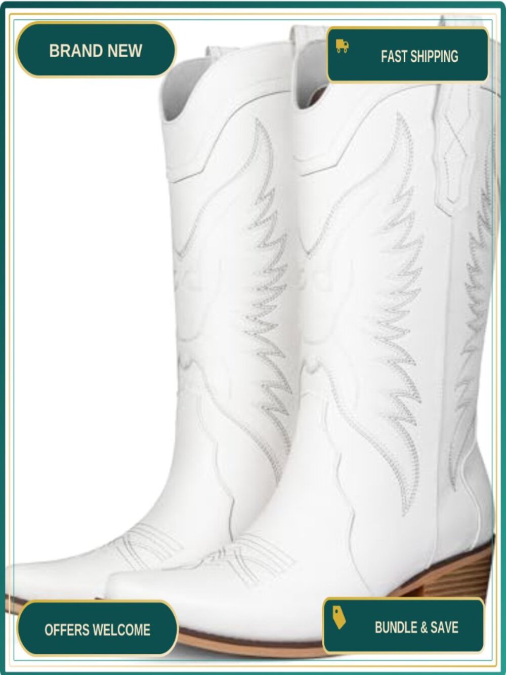 Western Cowboy Boots Women Snip Toe Chunky Heel Faux Leather Retro Embroidered